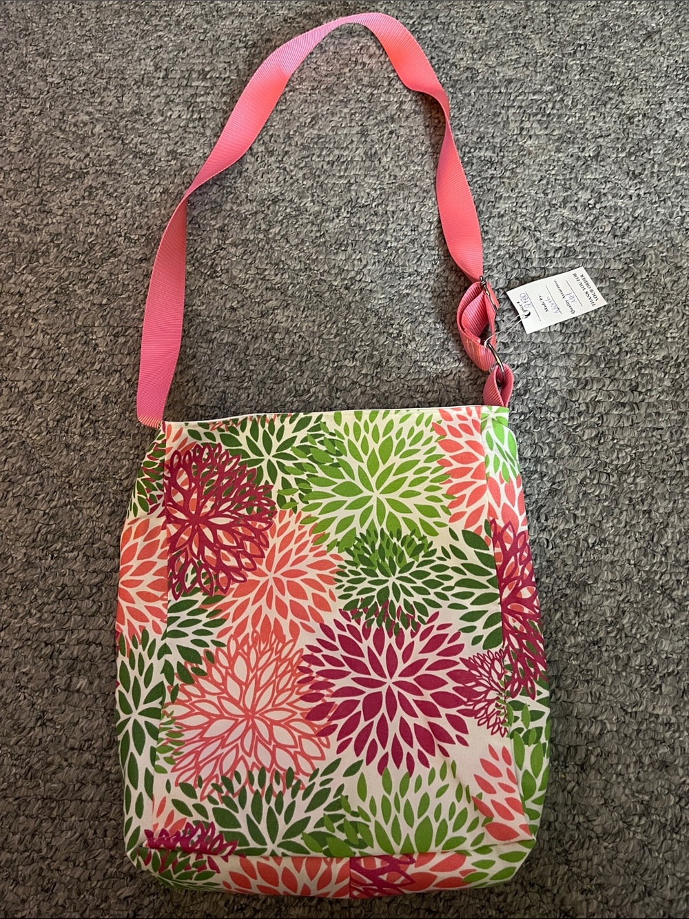 Floral Print Crossbody Bag in Pink & Green Destiny Handbags Smoke Free